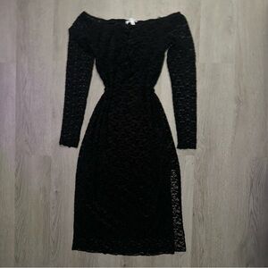 Black Elegant Off-Shoulder Lace Slit Dress